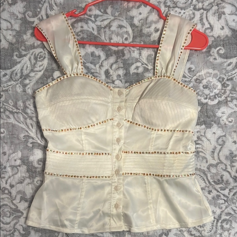 Cream Sleeveless Peplum Bustier Top